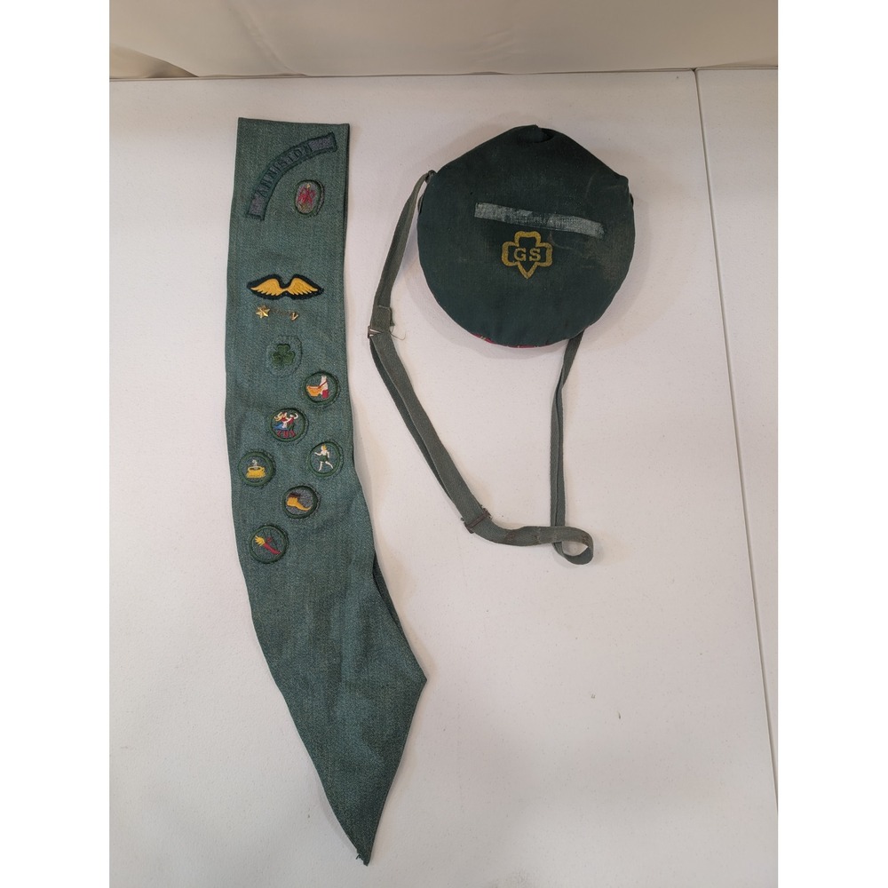 Vintage Girl Scouts‎ Uniform Sash Patches Canteen Plaid Kids Collectible